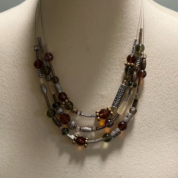 Premier Designs Brown and Silver Multi-Strand Necklace #PDNK2 - Picture 2 of 8
